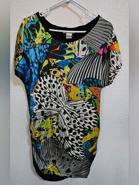 Alberto Makali Butterfly print bright Bodycon mini dress M tunic Medium floral